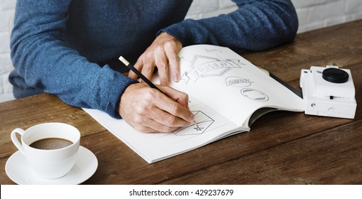 Man Drawing Sketch Design Label Artwork Concept - Shutterstock ID 429237679