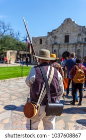 Man Dressed Up As 19th Century Soldier For The Anniversary Of The Battle Of The Alamo