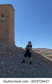 Man Dressed As Explorer In The Ouarzazate Desert