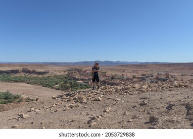 Man Dressed As Explorer In The Ouarzazate Desert