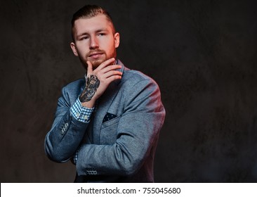 Man Dressed Suit Over Grey Background Stock Photo 755045680 | Shutterstock