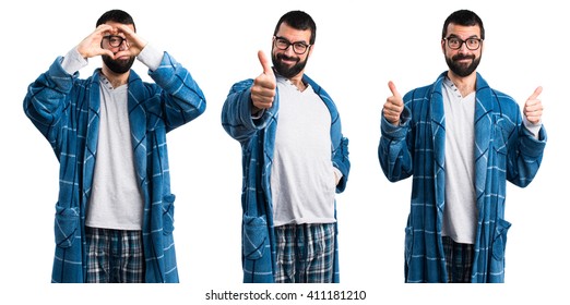 Man In Dressing Gown With Thumb Up