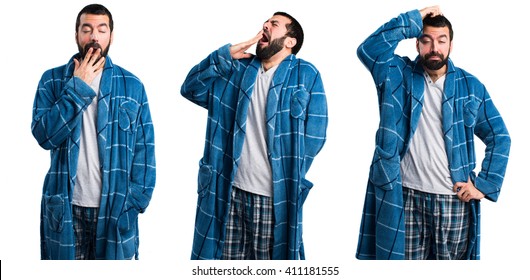 Man In Dressing Gown Yawning