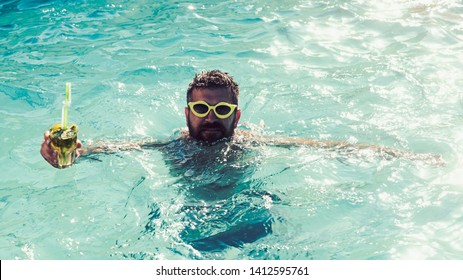 Man Drink Cocktail Swimming Pool Summertime Stock Photo 1412595761 ...