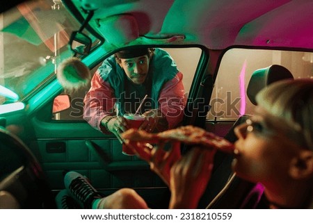 Similar – Tired women friends sleeping in a rear seat car