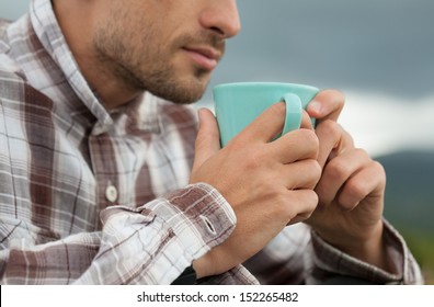 Man Drink Tea Outdoors