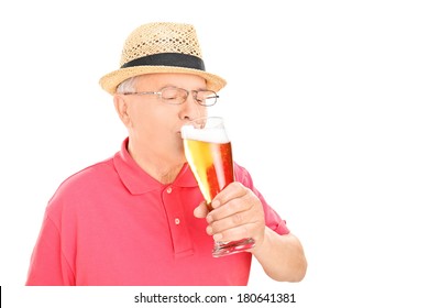 Man Drinking Beer Isolated On White Background