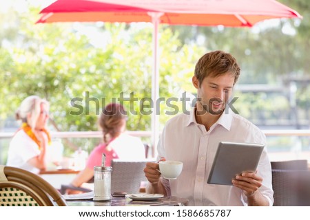 Similar – Image, Stock Photo Man with umbrella Calm