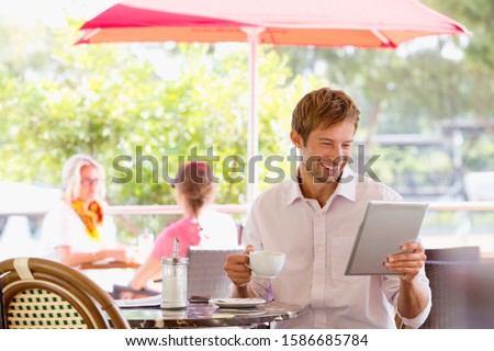 Similar – Image, Stock Photo Man with umbrella Calm