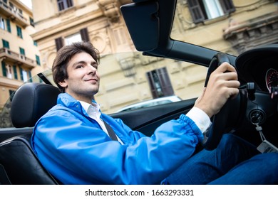 Man drive the car in the city