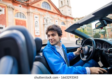 Man drive the car in the city