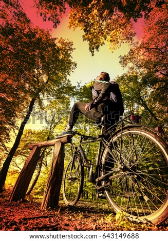 Similar – Image, Stock Photo Woman with a bike in the middle of the forest.