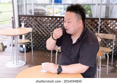 Man Eating Ice Cream Copy Space