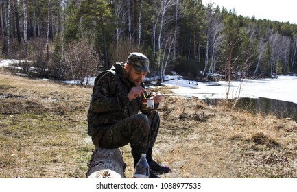 Man Eating Outdoors