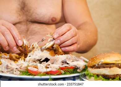 Man Eats A Lot Of Fatty Foods Gaining Extra Calories