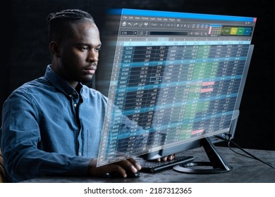 Man Employee Analyst Working With Spreadsheet Software