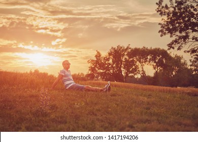 Man enjoying and relaxing in wheat field. Nature concept. - Shutterstock ID 1417194206