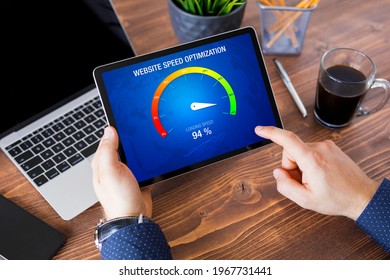 Man evaluating website loading speed, concept of page speed optimization - Shutterstock ID 1967731441