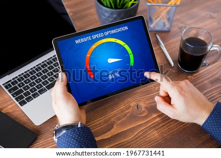Man evaluating website loading speed, concept of page speed optimization