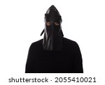 man in executioner mask isolated on white background