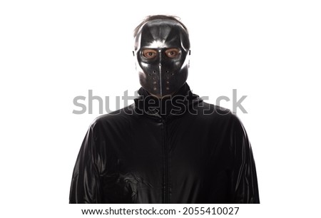 man in executioner mask isolated on white background