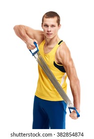 man exercising with expander