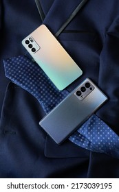 Man In Expensive Custom Tailored Suit With Phone Style Accessories