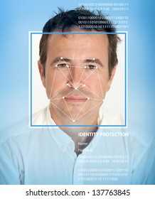 Man Face With Lines From A Facial Recognition Software