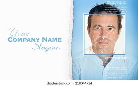 Man face with lines from a facial recognition software
