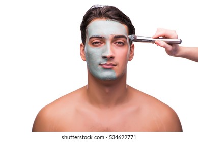 Man With Face Mask Being Applied On White