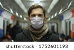 Man in Face Mask for Covid-19. Subway Station. Corona Virus. Epidemic Coronavirus Mers. Pandemic Flu. Human Masked 2019-ncov. Train Metro Tube. People. Male Health Care. Smog Air Filter.
