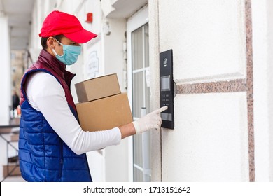 Man with face mask is delivering food and groceries during virus epidemic. - Powered by Shutterstock