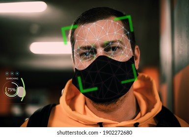 Man With Face Mask On Face Recognition Software Facial Mask