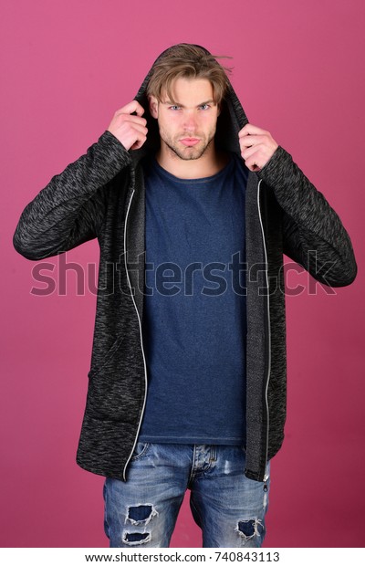 Man Fair Hair On Purple Background Stock Photo Edit Now 740843113