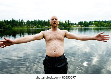 Man Falling Backwards Into A Lake.