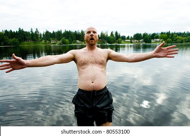 Man Falling Backwards Into A Lake.