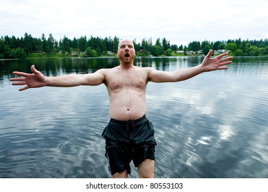 Man Falling Backwards Into A Lake.