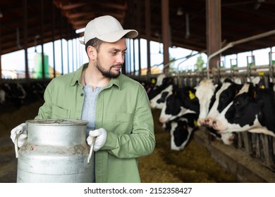 Man Farmer Carrying Milk Can While Stock Photo 2152358427 | Shutterstock