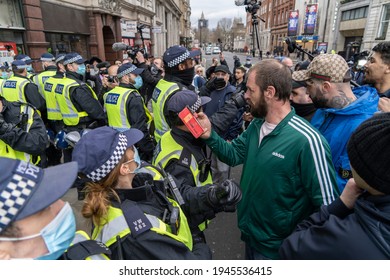 Man Films Police Officers Surrounding A Man Being Arrested At Anti Lockdown Protest In London, UK. 20.03.21