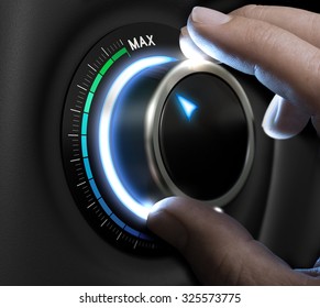 Man fingers setting a difficulty button on highest position. Concept image for illustration of high level of risk taking. - Shutterstock ID 325573775