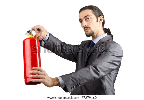 Man Fire Extinguisher Firefighting Concept Stock Photo 97279160 ...