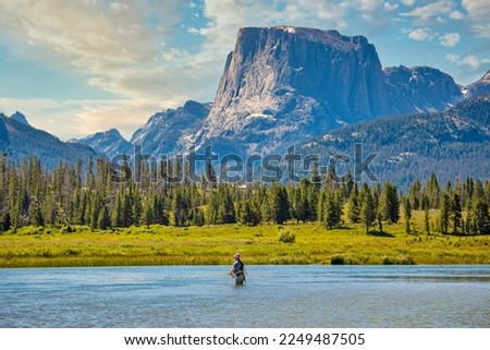 A man fly fishing in the Wyoming wilderness