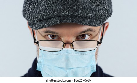 Man With Foggy Glasses Caused By Wearing A Covid Protective Mask