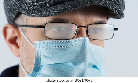 Man With Foggy Glasses Caused By Wearing A Covid Protective Mask