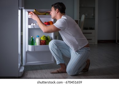 Man At The Fridge Eating At Night