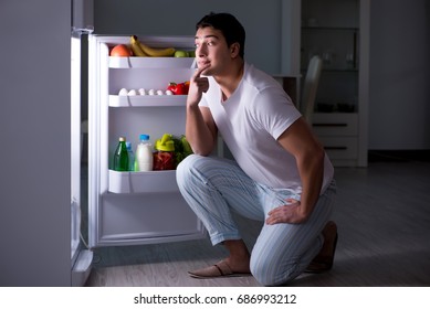 Man At The Fridge Eating At Night