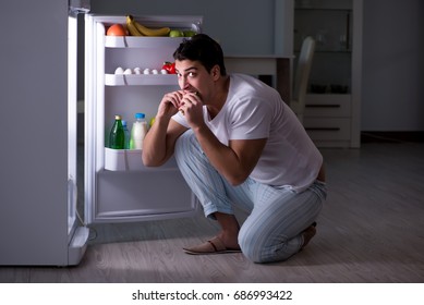 Man At The Fridge Eating At Night