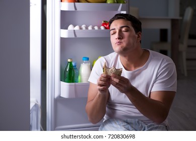 Man At The Fridge Eating At Night