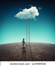 Man Front Ladder Leading Cloud Concept Stock Photo 1219989430 ...