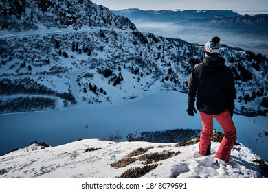Man in front of the mountain